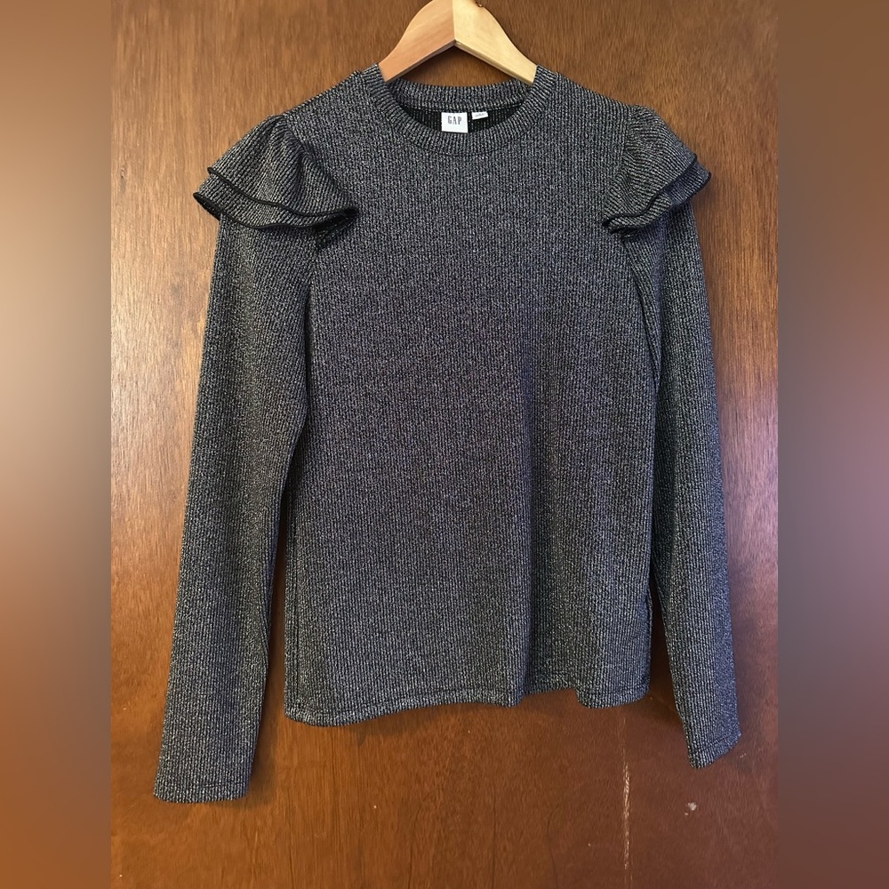 NWOT GAP Silver Sparkly Ruffle Long Sleeve Top